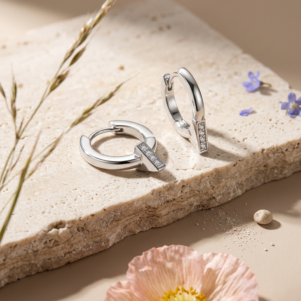 Maelia Silver Triangle Huggie Earrings
