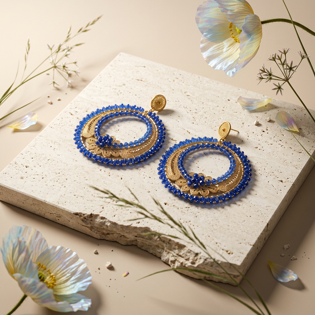 Mionia Golden Crescent Drop Earrings