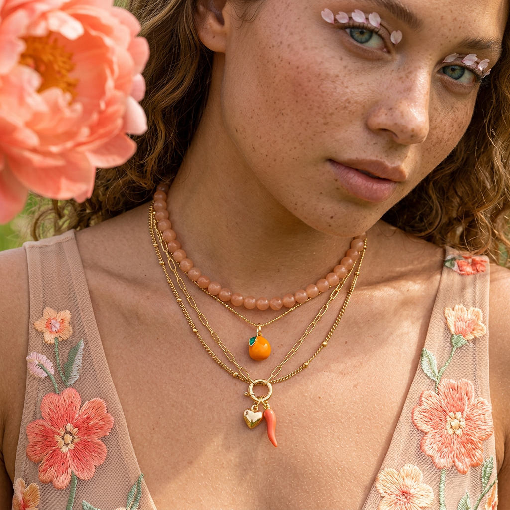 Laesia Golden Orange Orb Pendant Charm