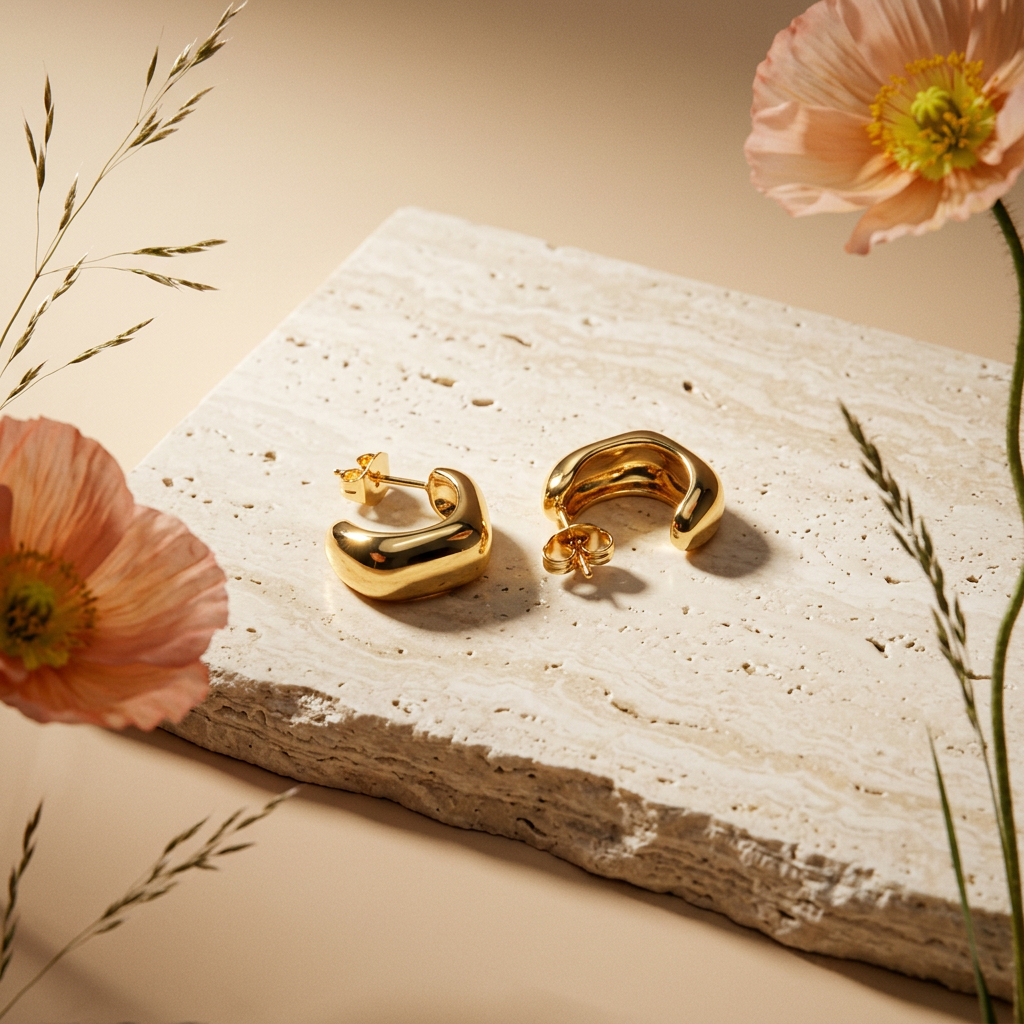 Zaelia Golden Crescent Huggie earrings