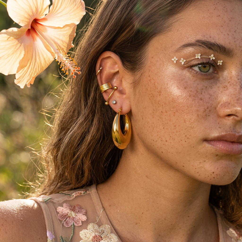 Maelia Golden Crescent Huggie Earrings