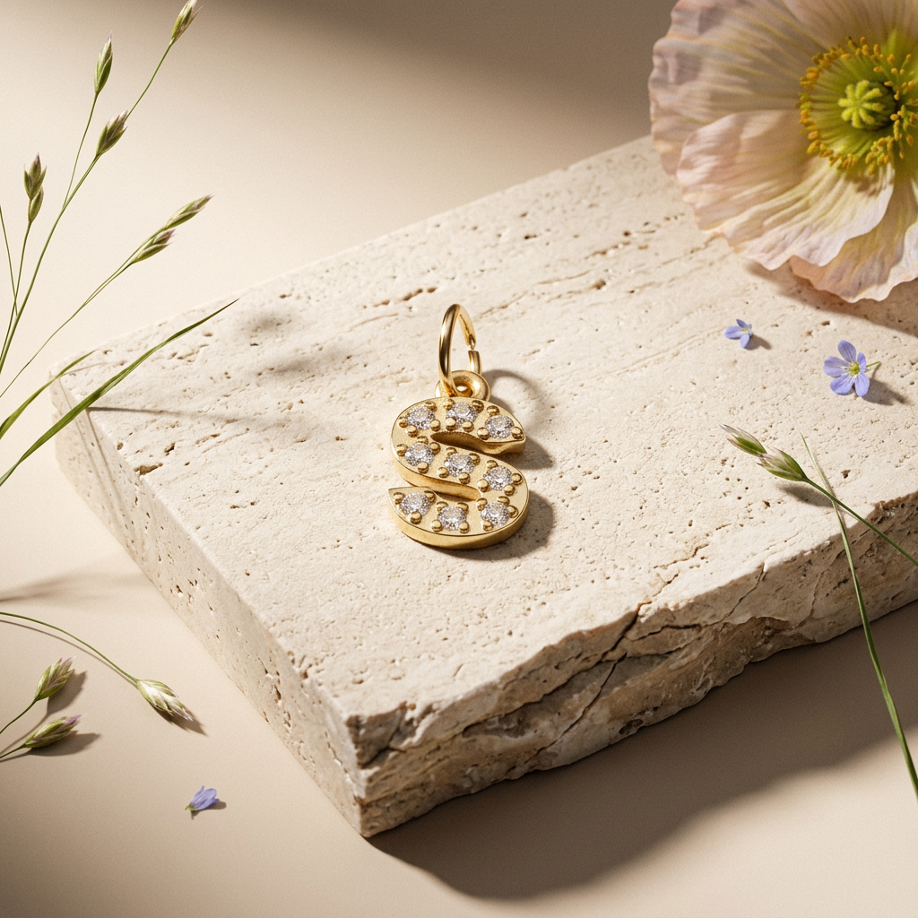 Laevia Golden Script Initial Pendant Charm