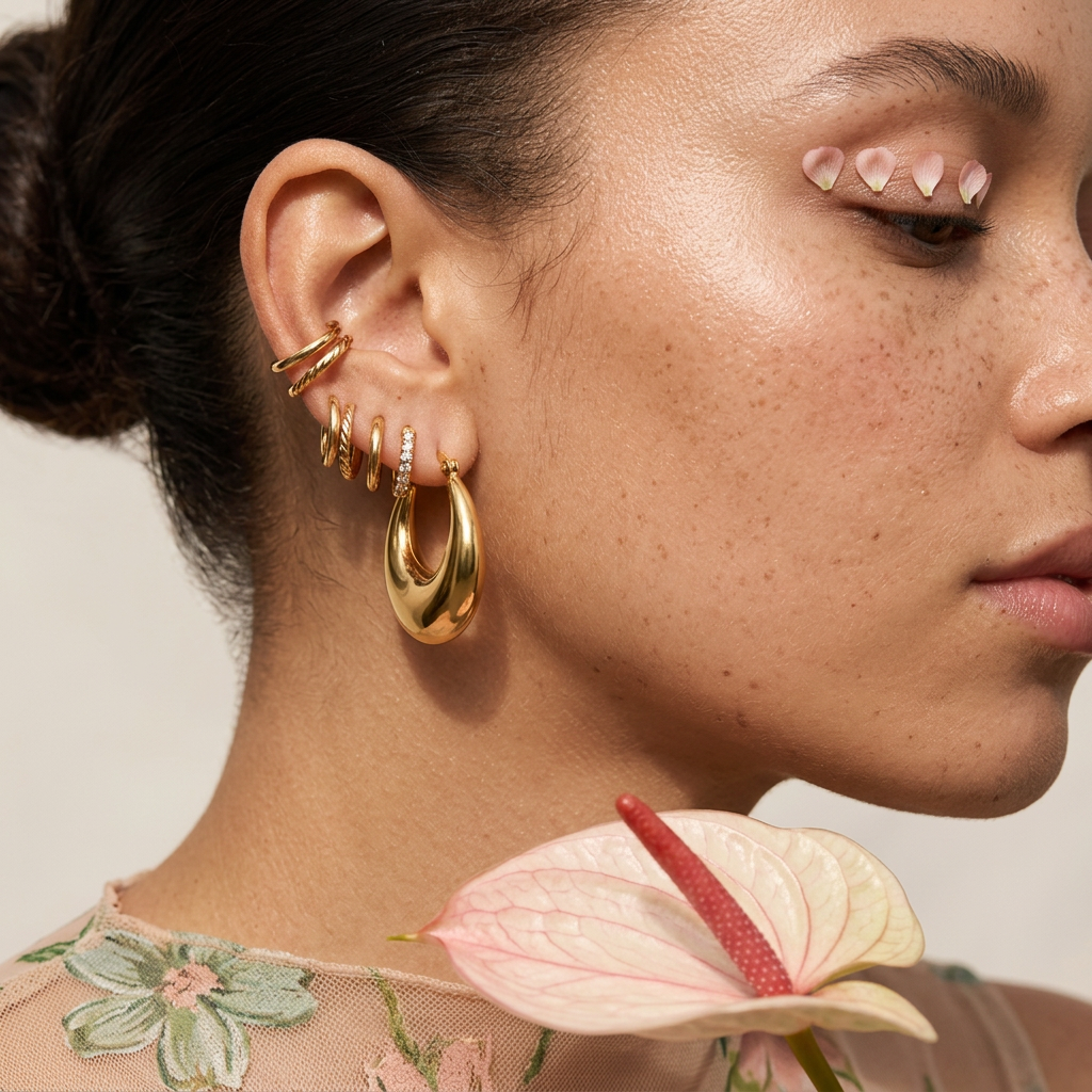 Vaemia Golden Crescent Huggie Earrings