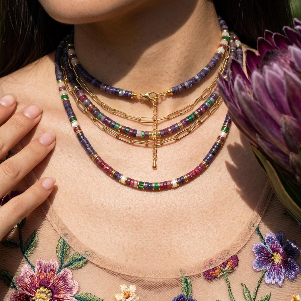 Zaelia Golden Disc Strand Necklace