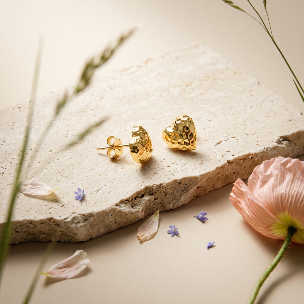 Saelia Golden Heart Stud Earrings