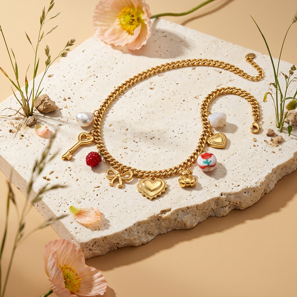 Riolia Golden Cluster Charm Chain Necklace