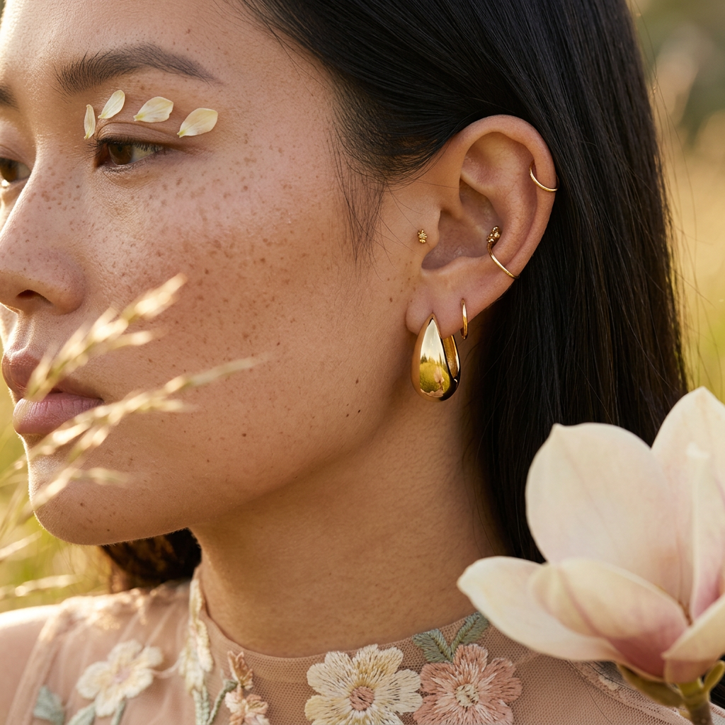 Zaevia Golden Drop Huggie Earrings