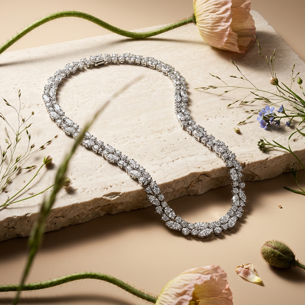 Riolia Silver Cluster Tennis Necklace