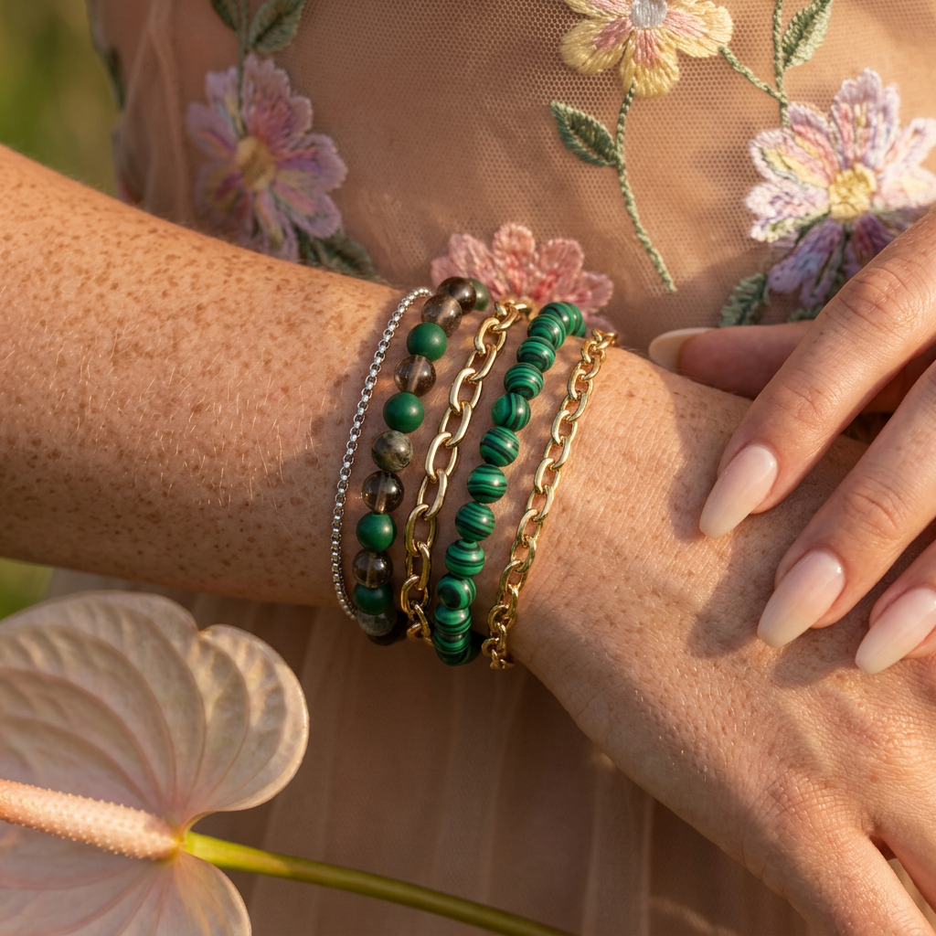 Vaelia Malachite Orb Strand Bracelet.