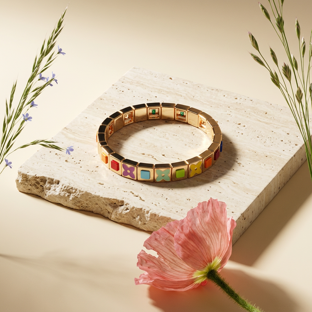 Naevia Golden Tile Link Bracelet