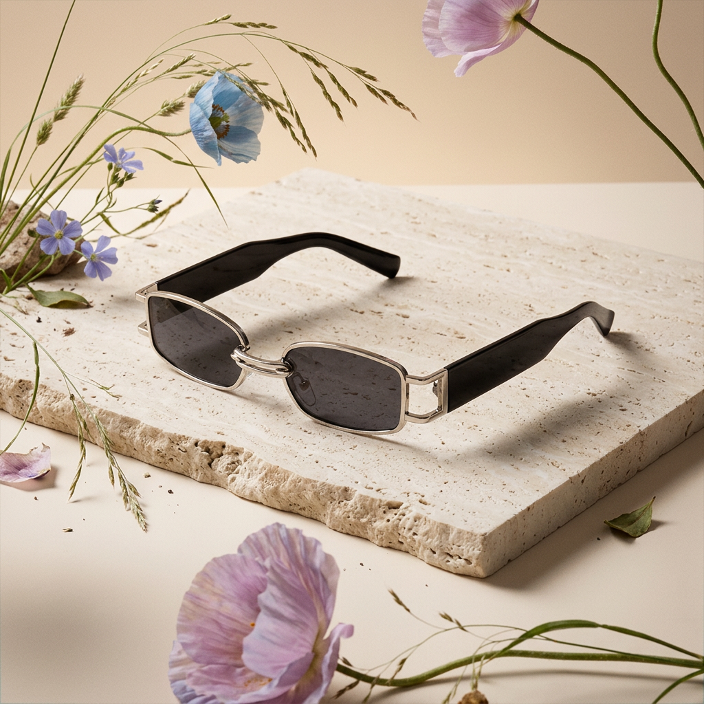 Miovia Golden Rectangular Frame Sunglasses
