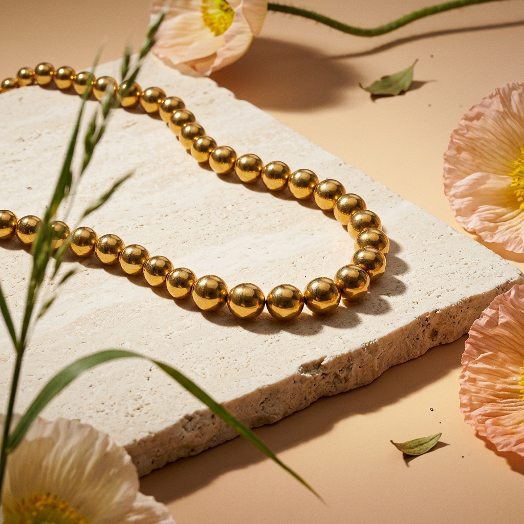 Viania Golden Orb Bead Strand Necklace