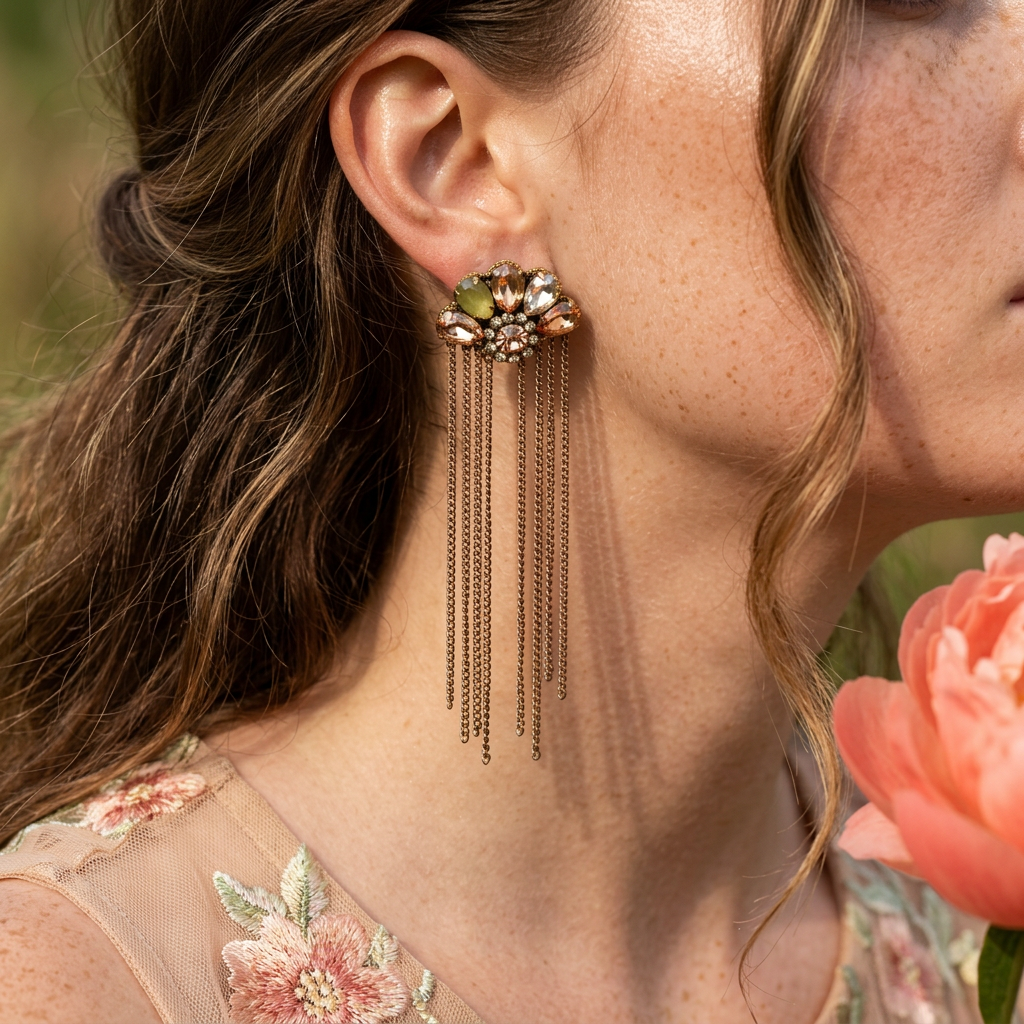 Zealia Golden Cluster Drop Earrings