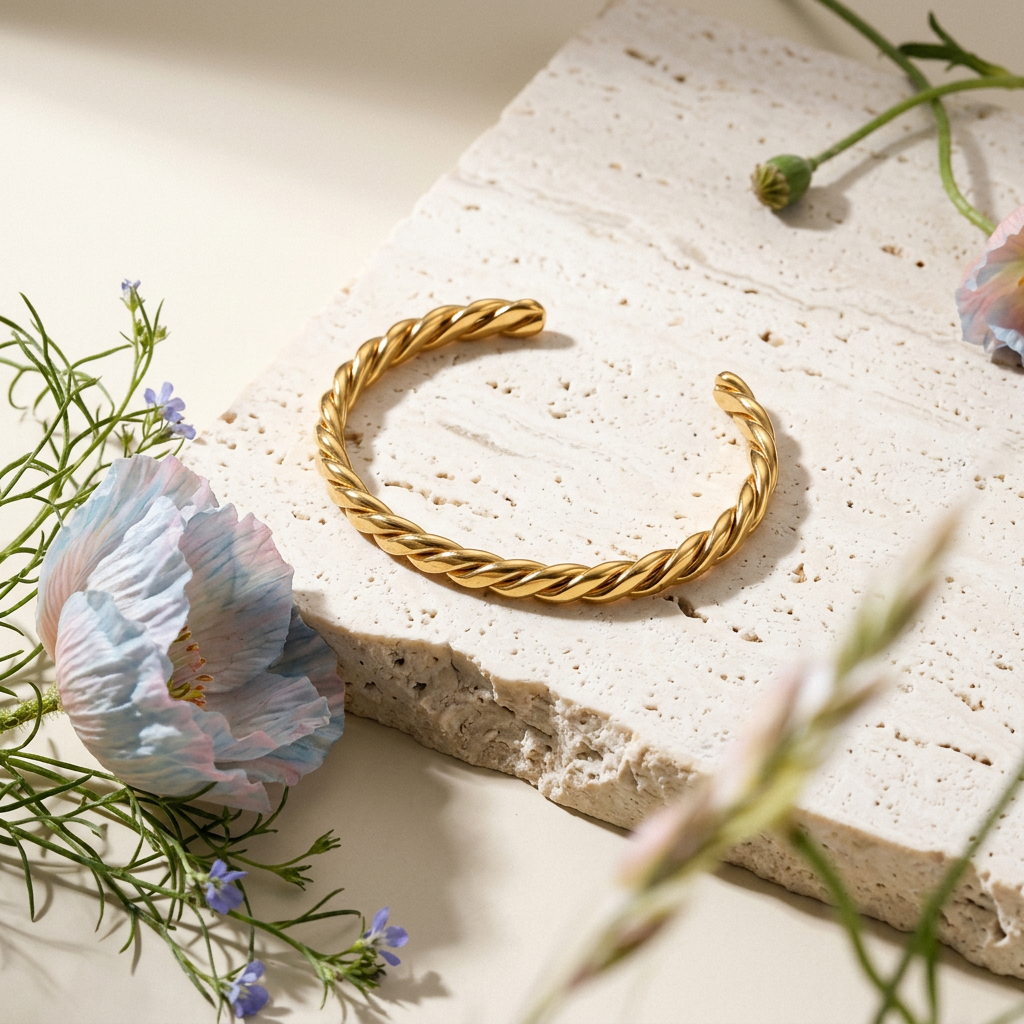 Ziolia Yellow Gold Twist Cuff Bracelet