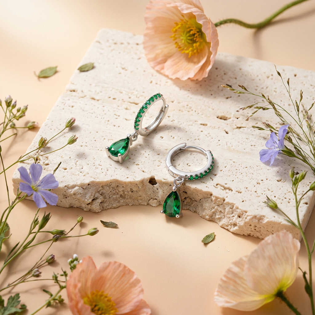 Leavia Silver Pear Drop Huggie Earrings