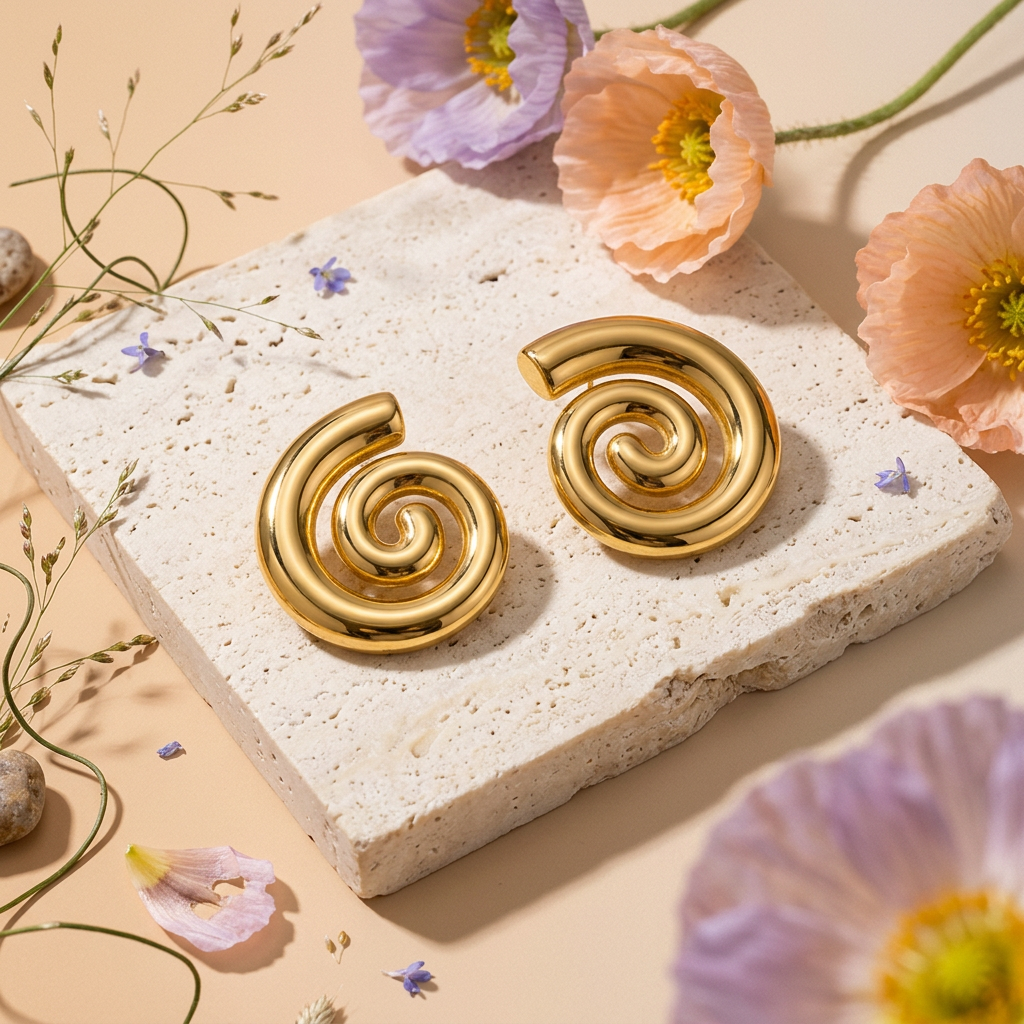 Ziolia Golden Spiral Stud Earrings