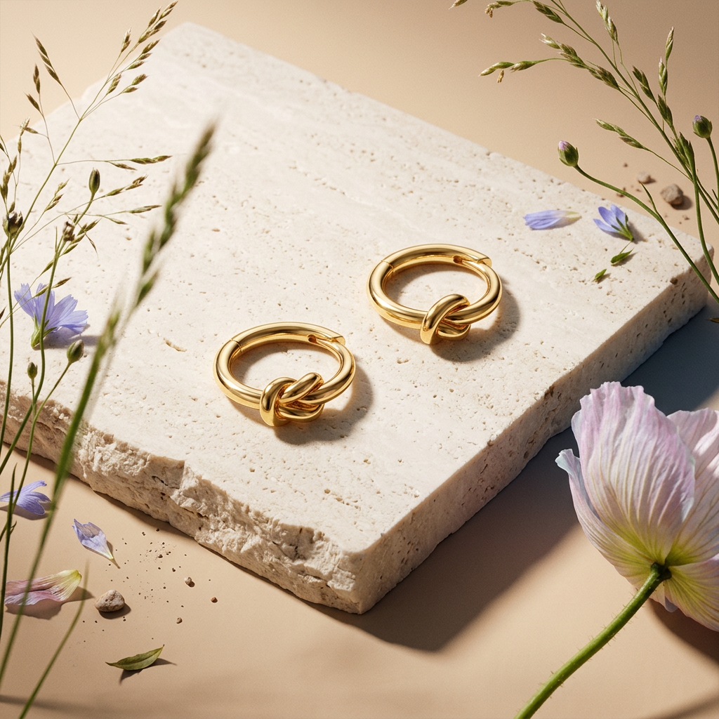 Lionia Golden Knot Huggie Earrings