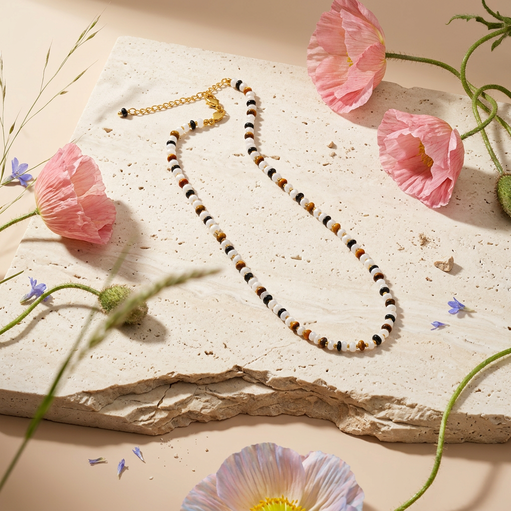 Naelia Golden Bead Chain Necklace