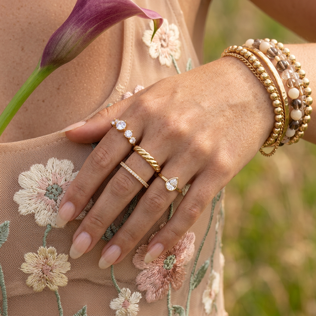 Vealia Golden Orb Band Ring