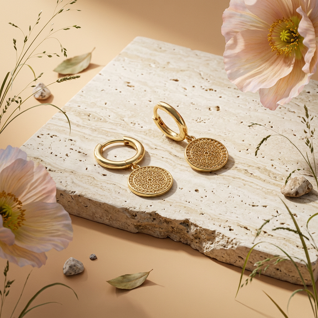Zaelia Golden Disc Huggie earrings