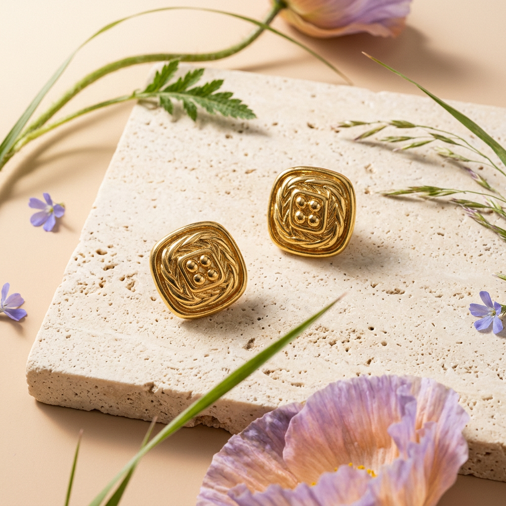 Zeavia Golden Knot Stud Earrings