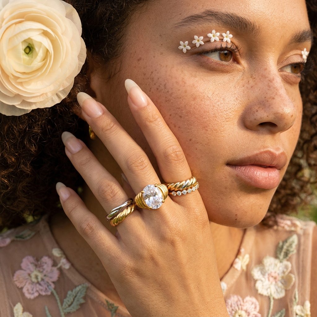 Zeolia Golden Oval Solitaire Ring