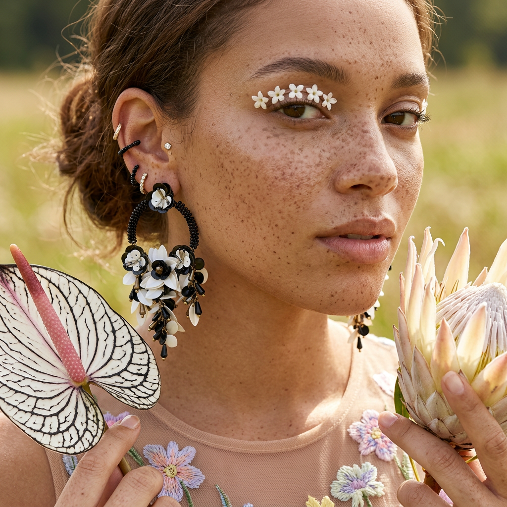 Veania Golden Flower Drop Earrings