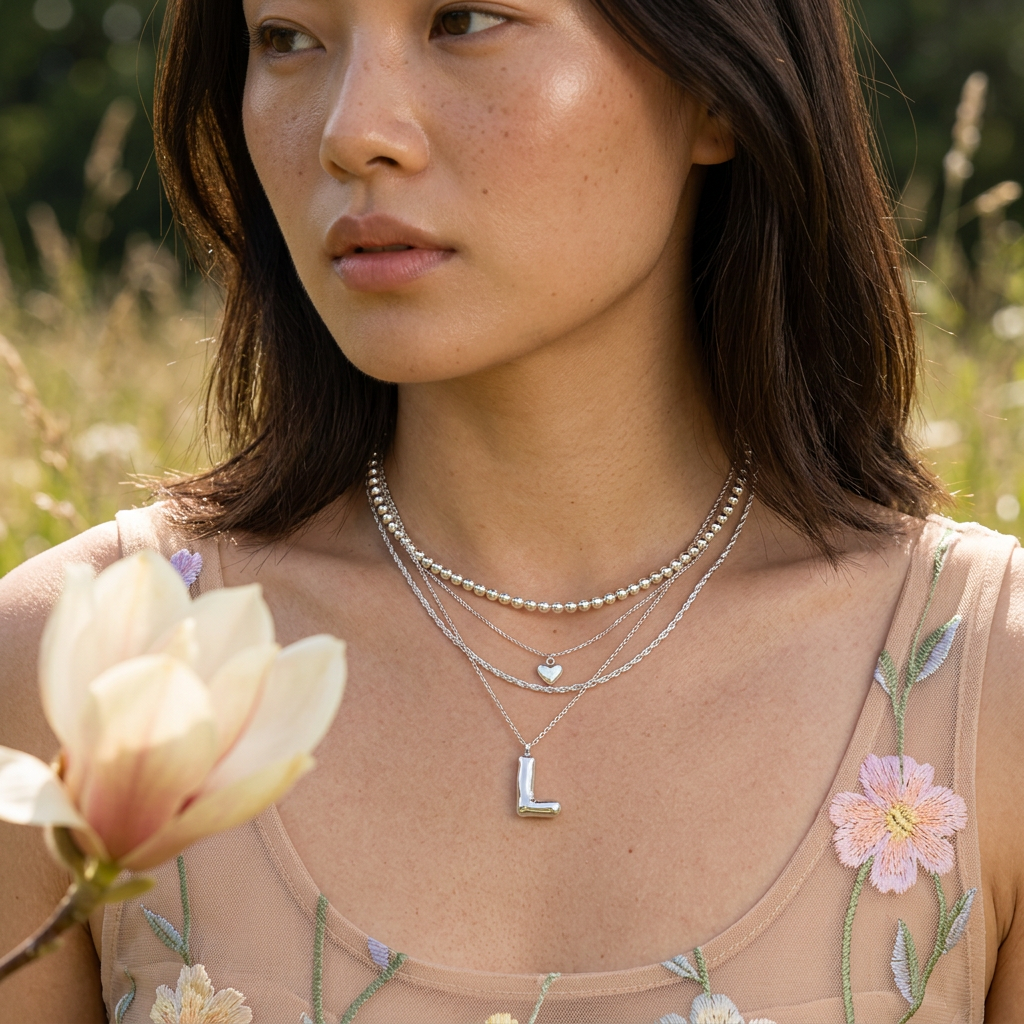 Zaelia Silver "L" Letter Pendant Charm