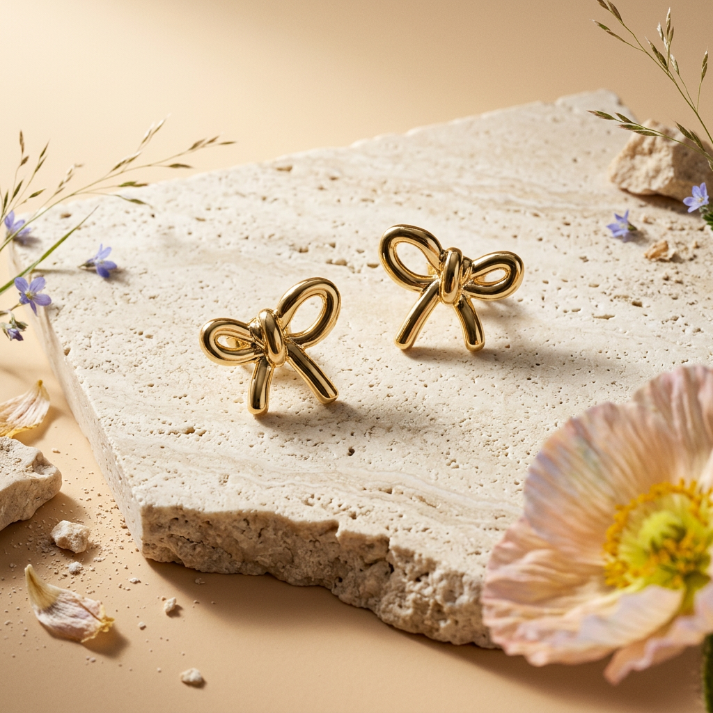 Niovia Golden Bow Stud Earrings