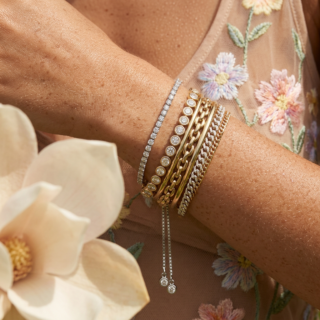 Naelira Silver Chain Tennis Bracelet