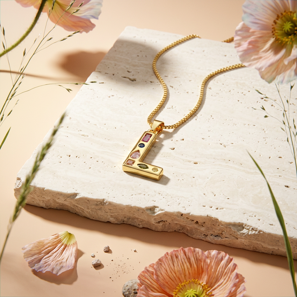 Raevia Golden Bar "L" Letter Pendant Necklace