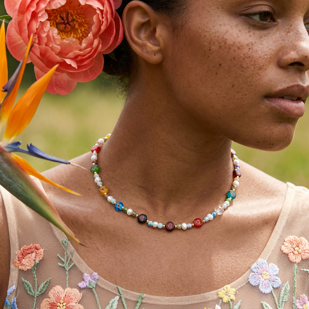 Zaevia Golden Heart Disc Choker Necklace