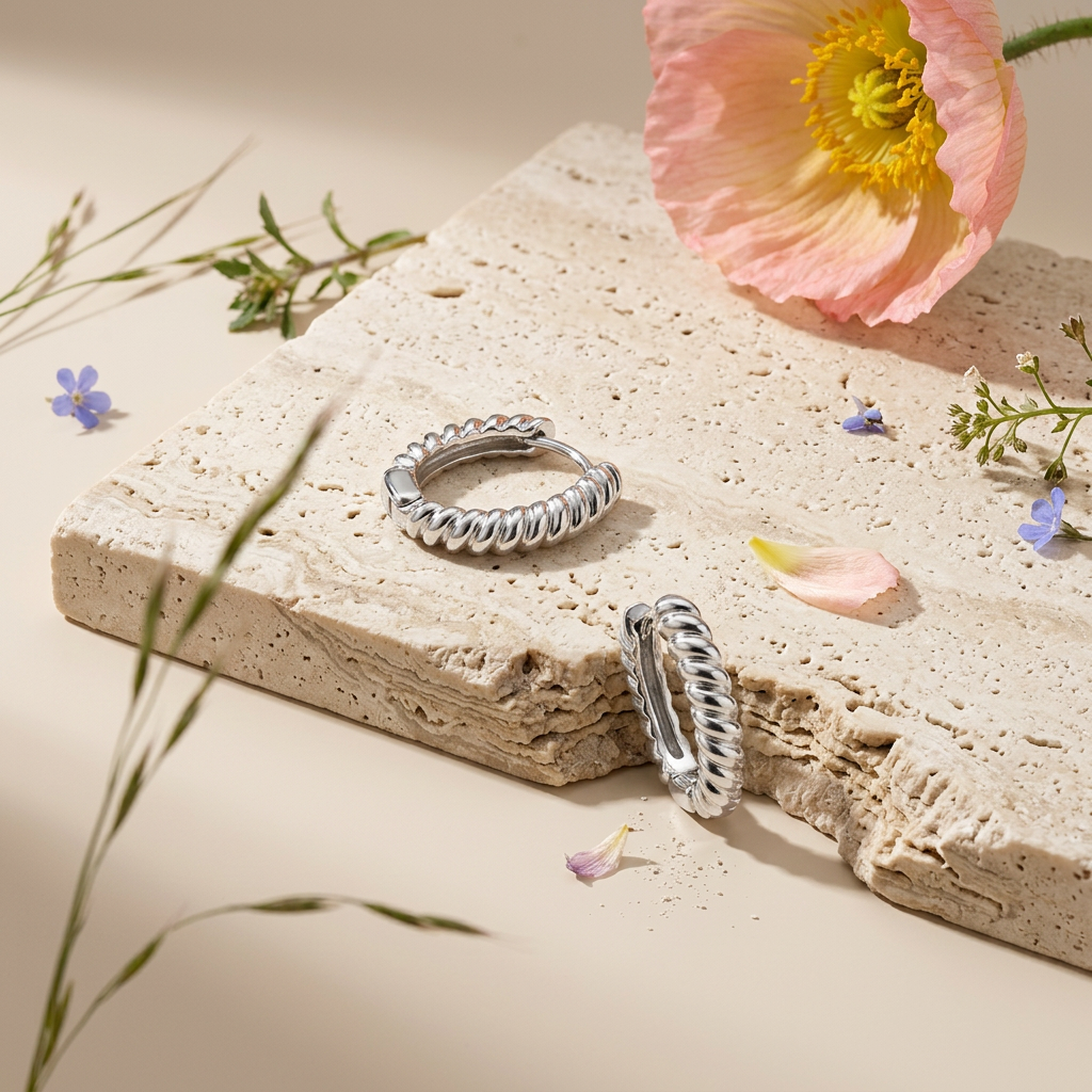 Vealia Silver Oval Huggie Earrings
