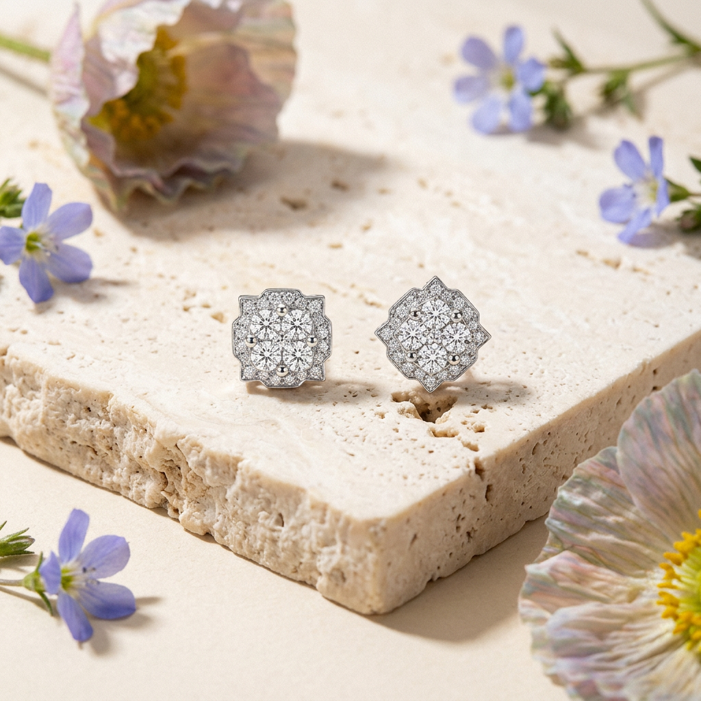 Maelina Silver Halo Stud Earrings