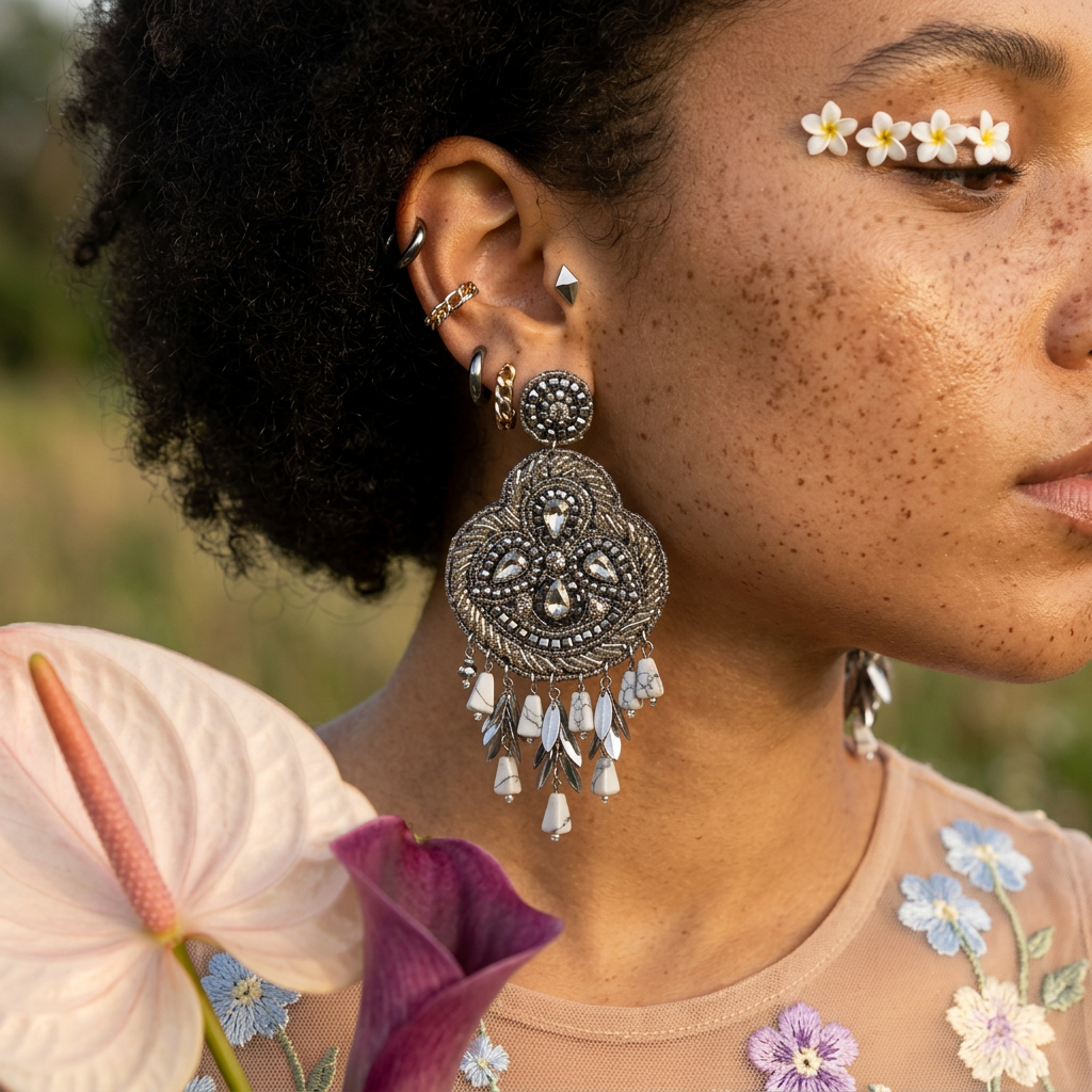 Rionia Silver Teardrop Chandelier Earrings