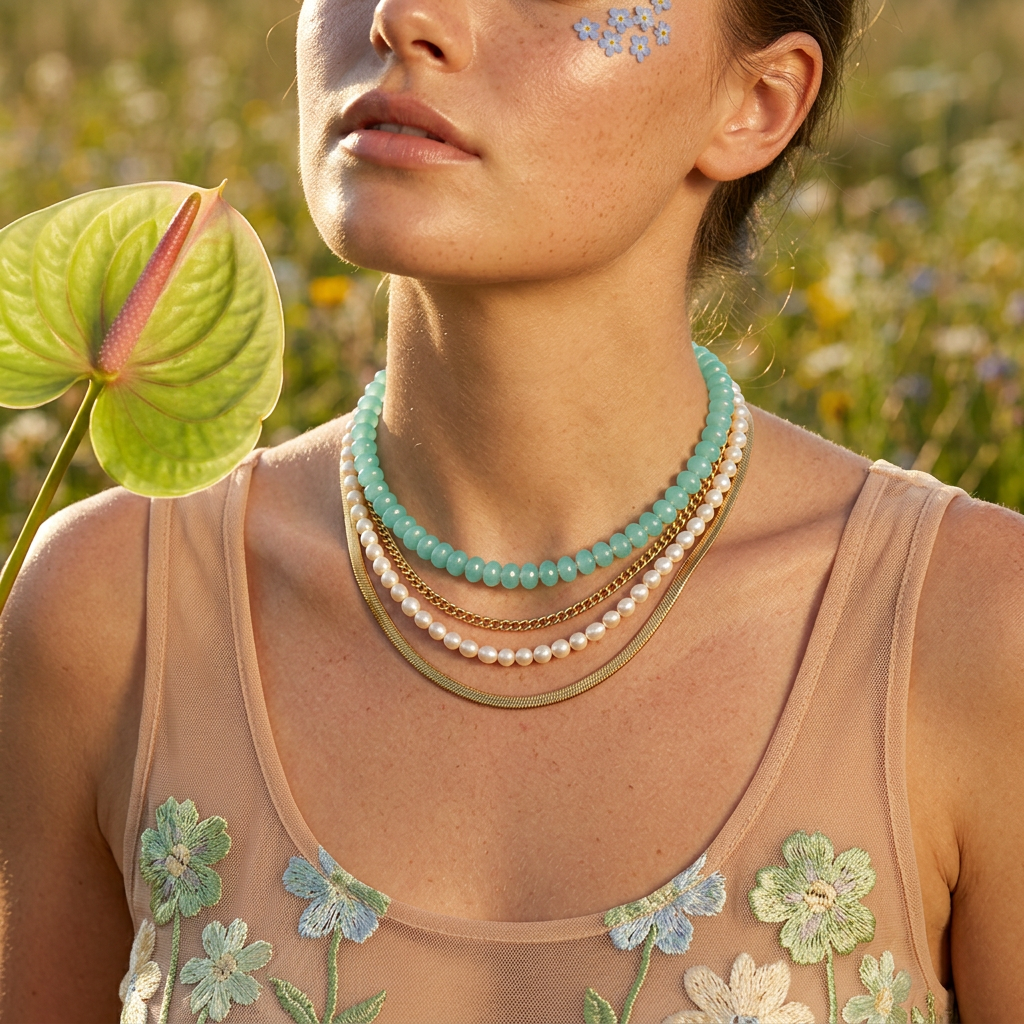 Laelia Golden Turquoise Bead Strand Necklace