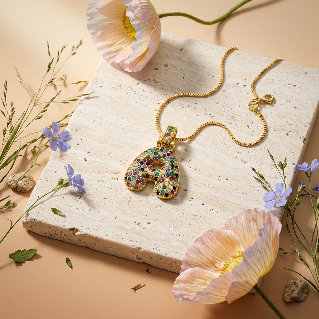 Thiomia Golden "A" Letter Pendant Necklace