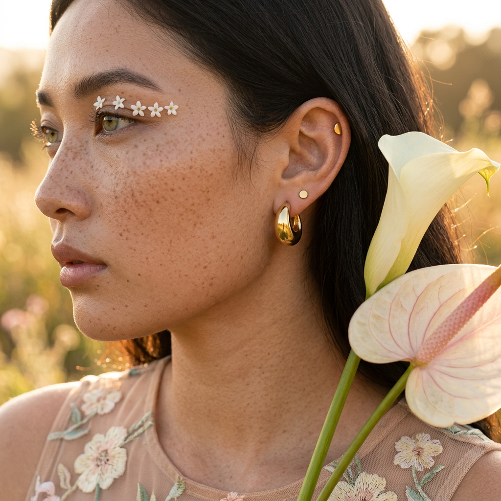 Maenia Golden Crescent Stud Earrings