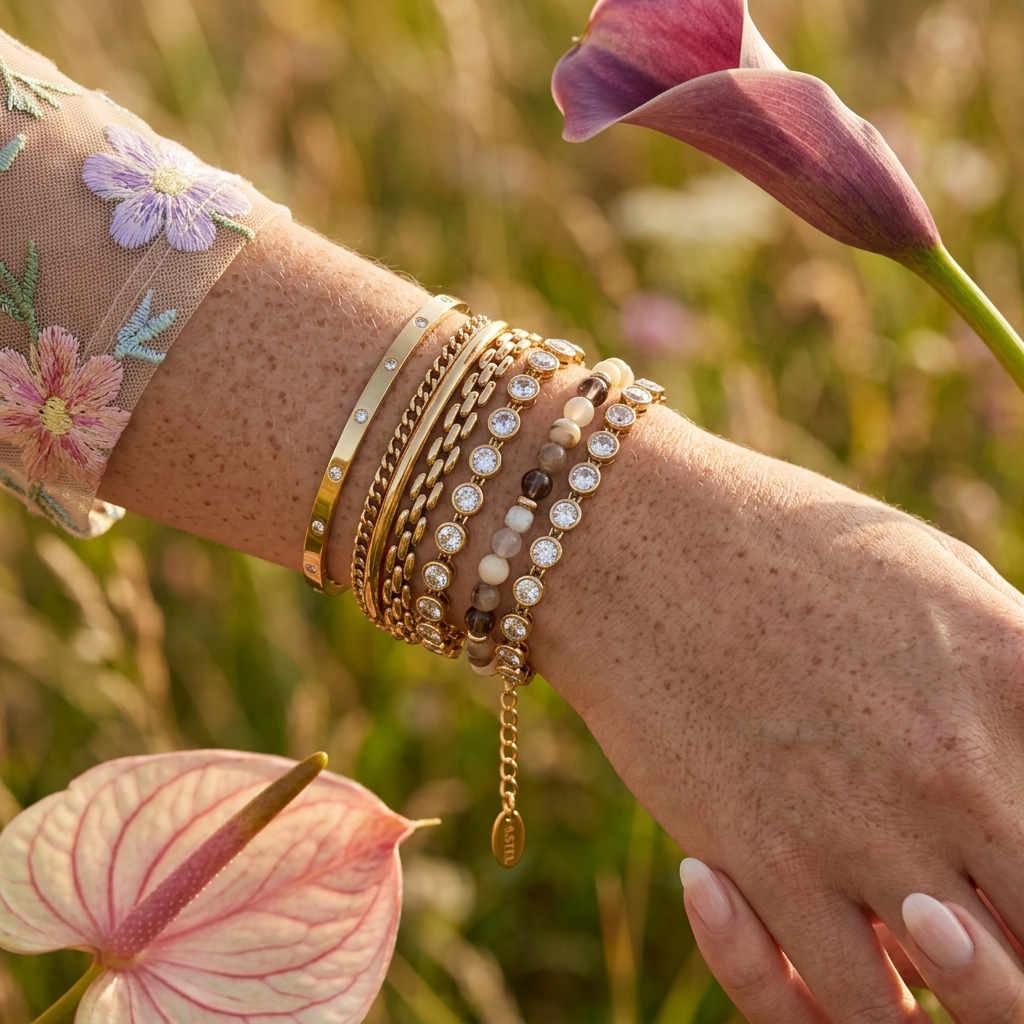 Violia Golden Orb Tennis bracelet.