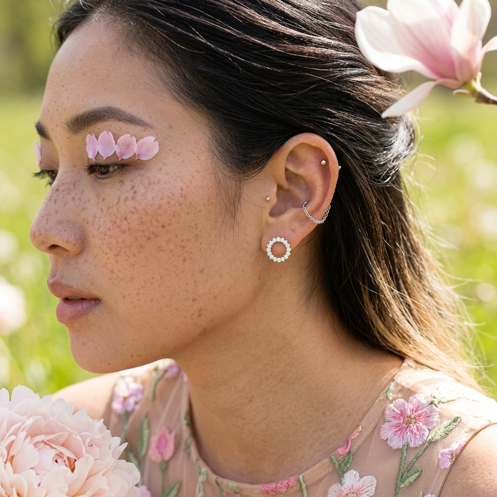 Zealia Silver Halo Stud Earrings