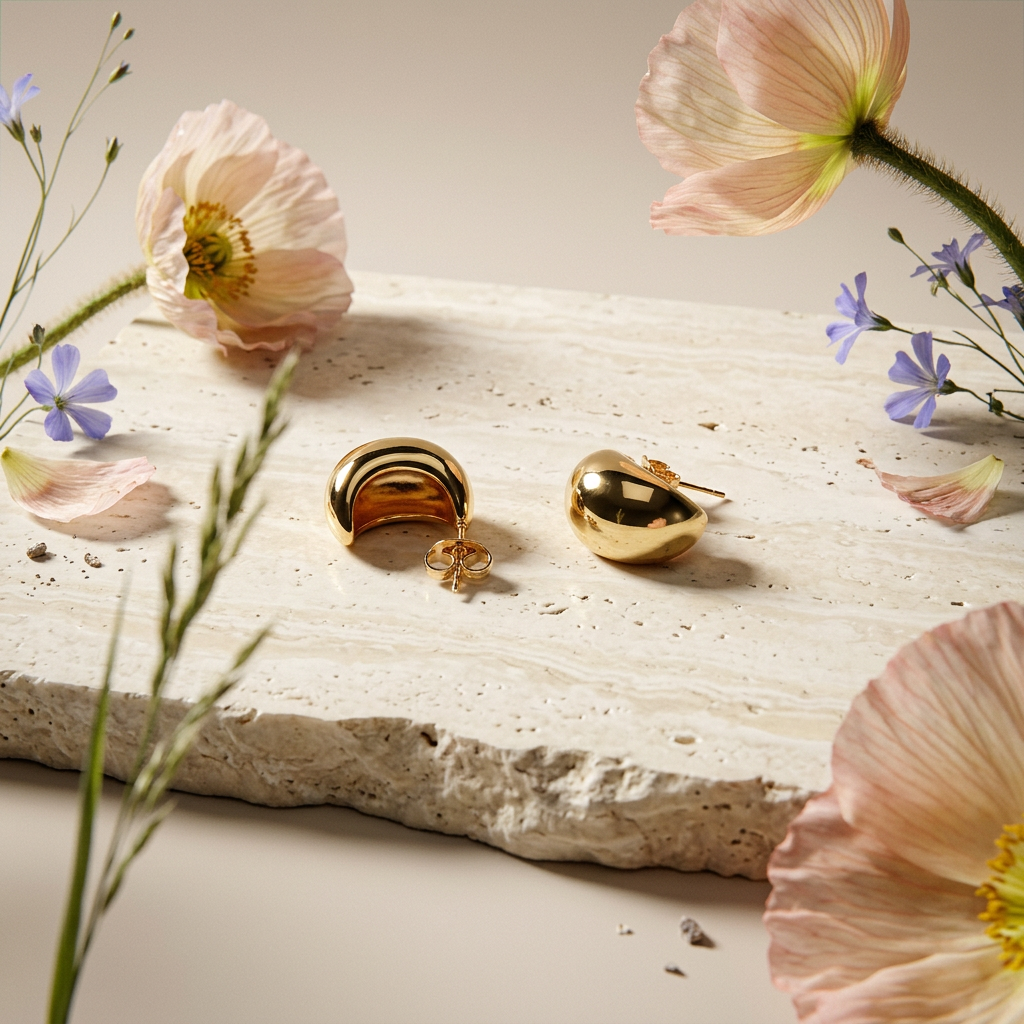 Kaulia Golden Crescent Stud Earrings