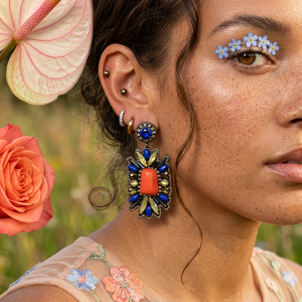 Ziolia Golden Cluster Drop earrings