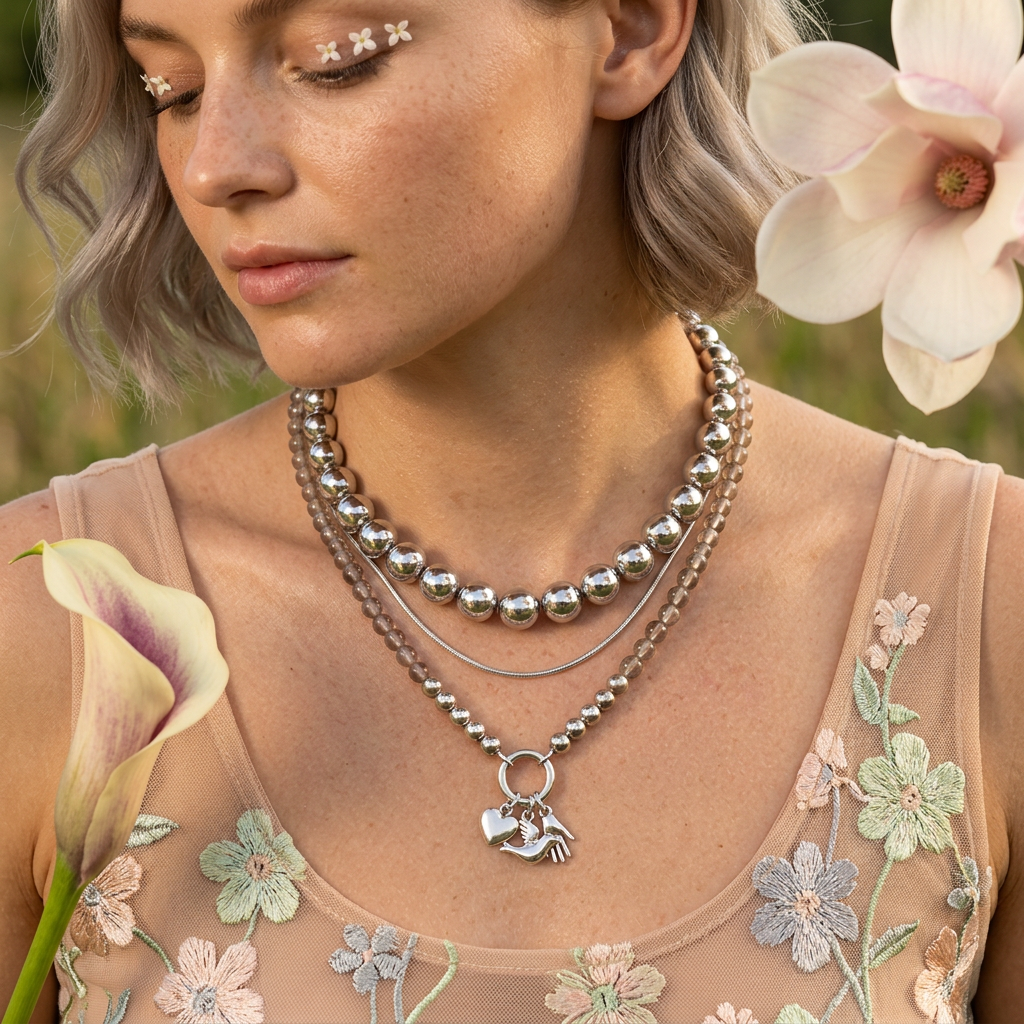 Maelia Silver Orb Strand Necklace