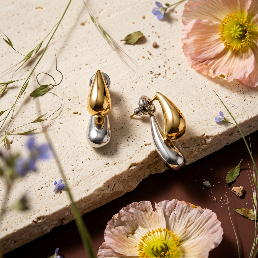 Laenia Mixed Metal Teardrop Stud Earrings