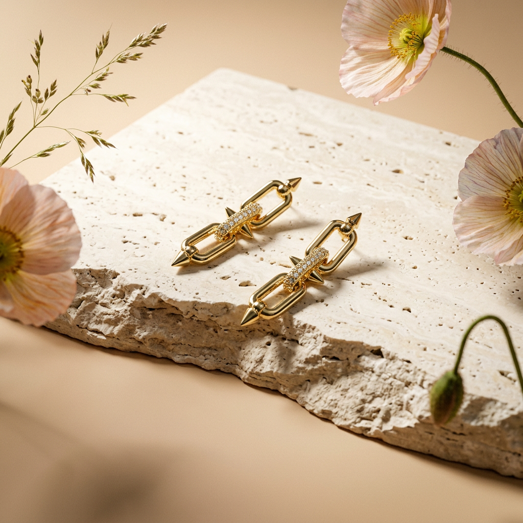 Vealina Golden Chain Drop Earrings