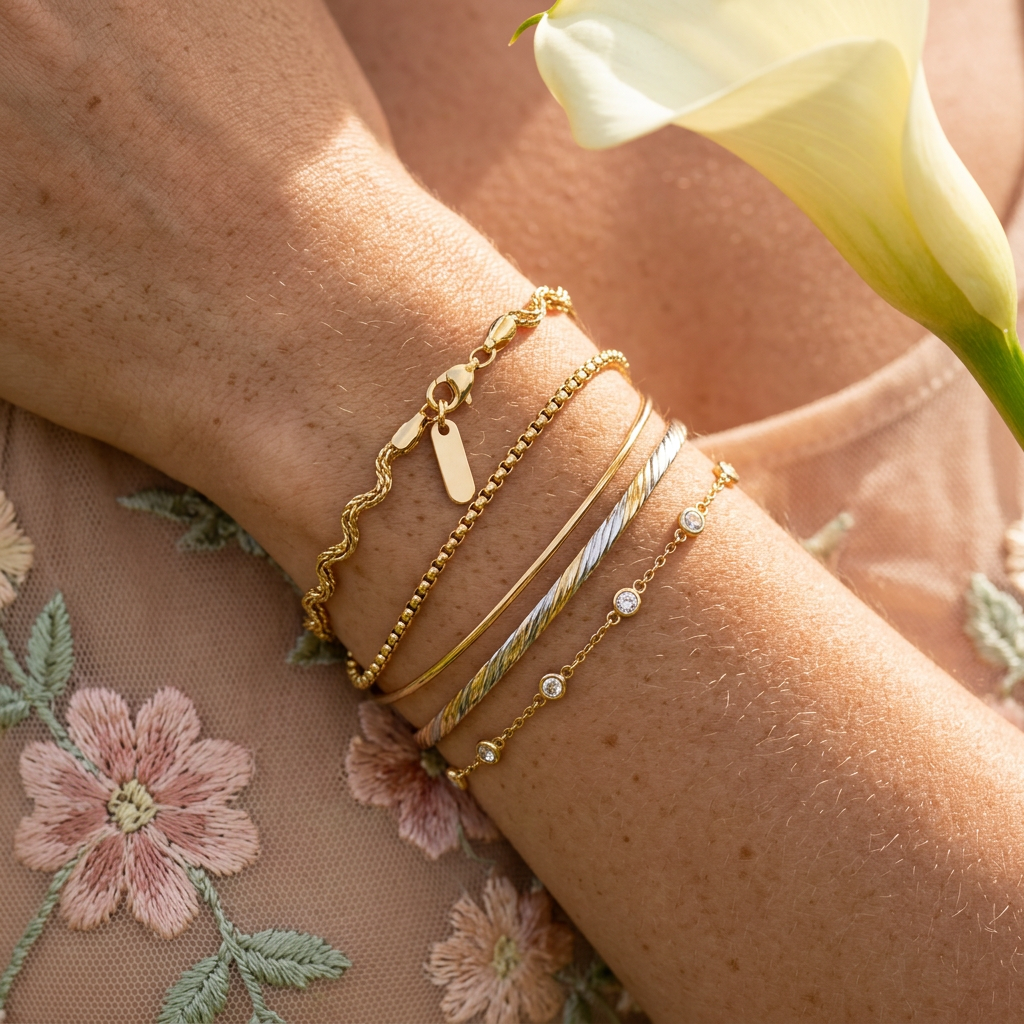 Thiovia Golden Wavy Chain Bracelet