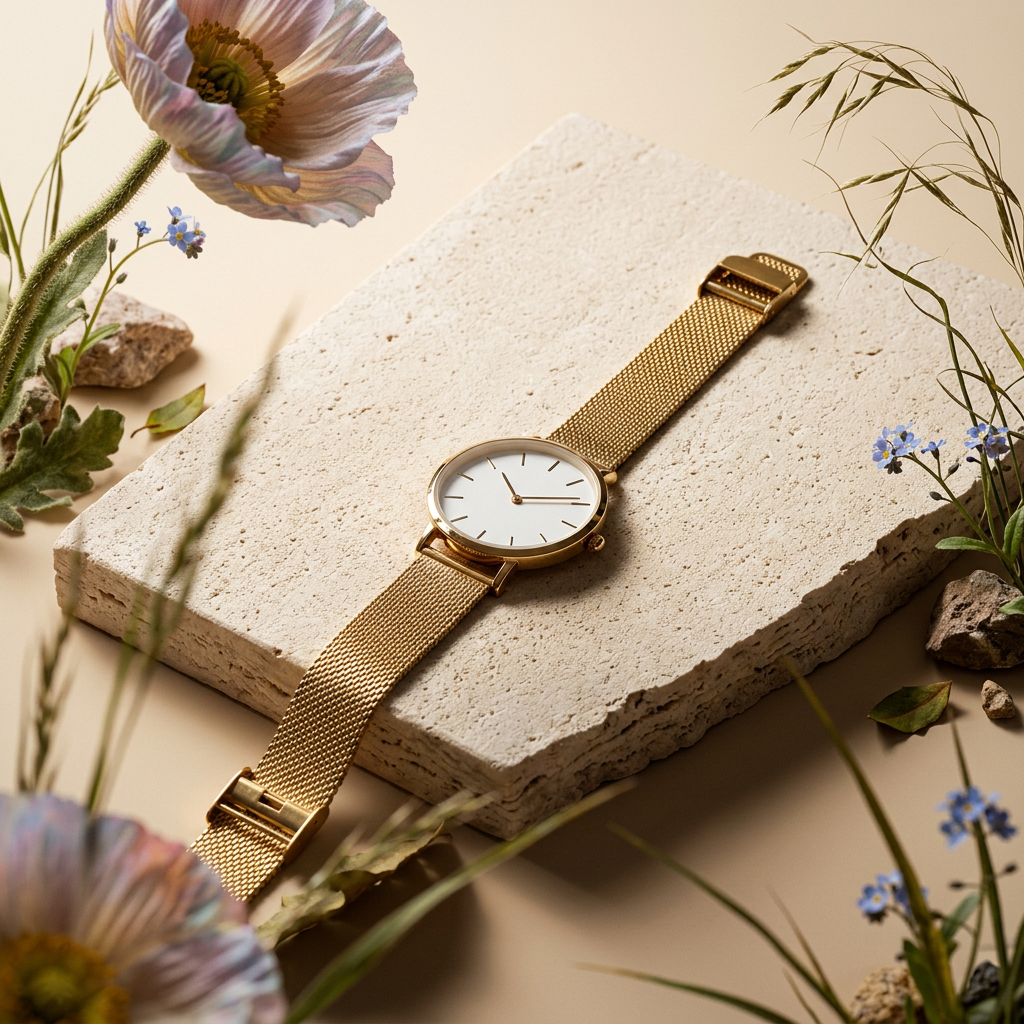 Riomia Golden Disc Mesh Bracelet Watch