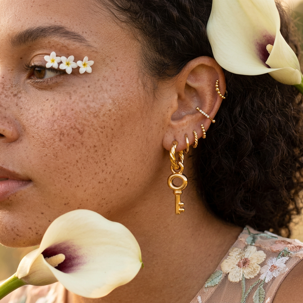 Veania Golden Ring Drop Earrings