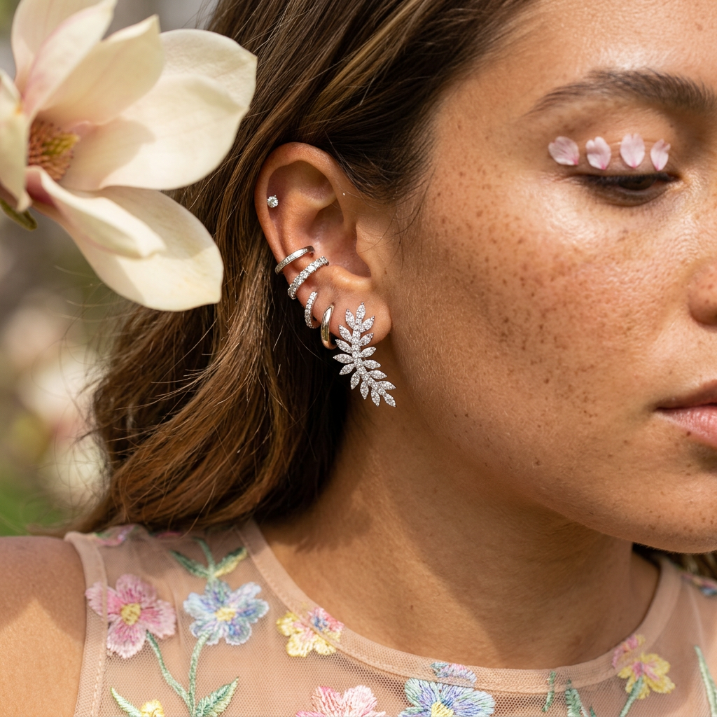 Vaelia Silver Leaf Ear Climber Earrings
