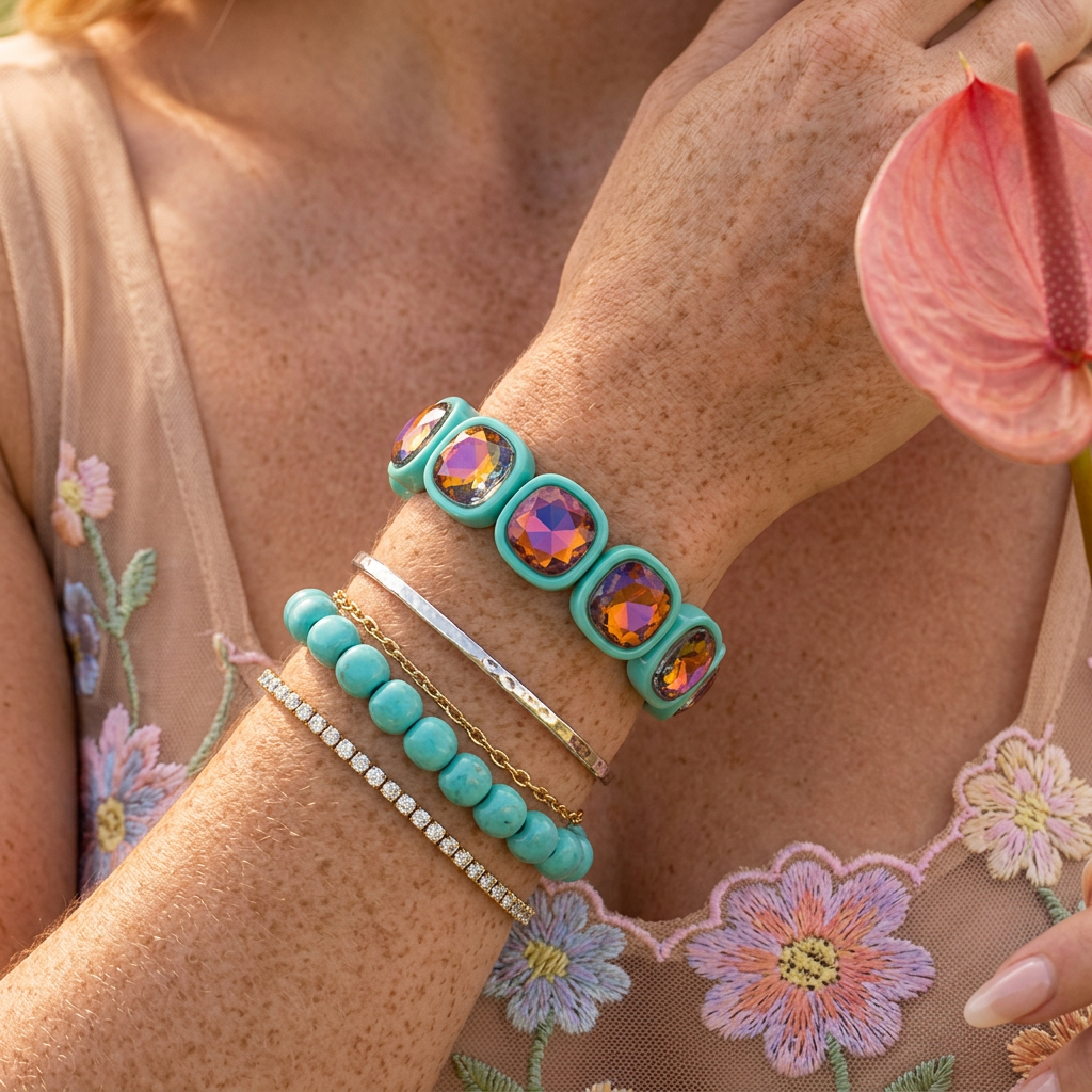 Raevia Mint Resin Orb Strand Bracelet